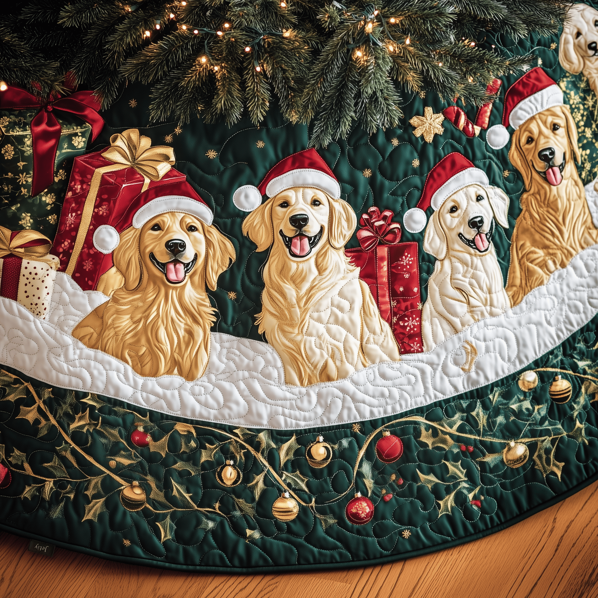 Christmas Golden Retriever Quilted Tree Skirt Heartwarming Father�s Day Gift Merch