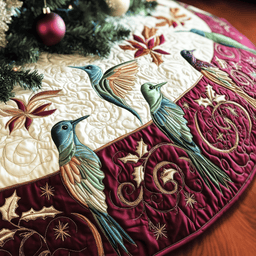 Christmas Humming Bird Quilted Tree Skirt Lovely Mother�s Day Gift Merch