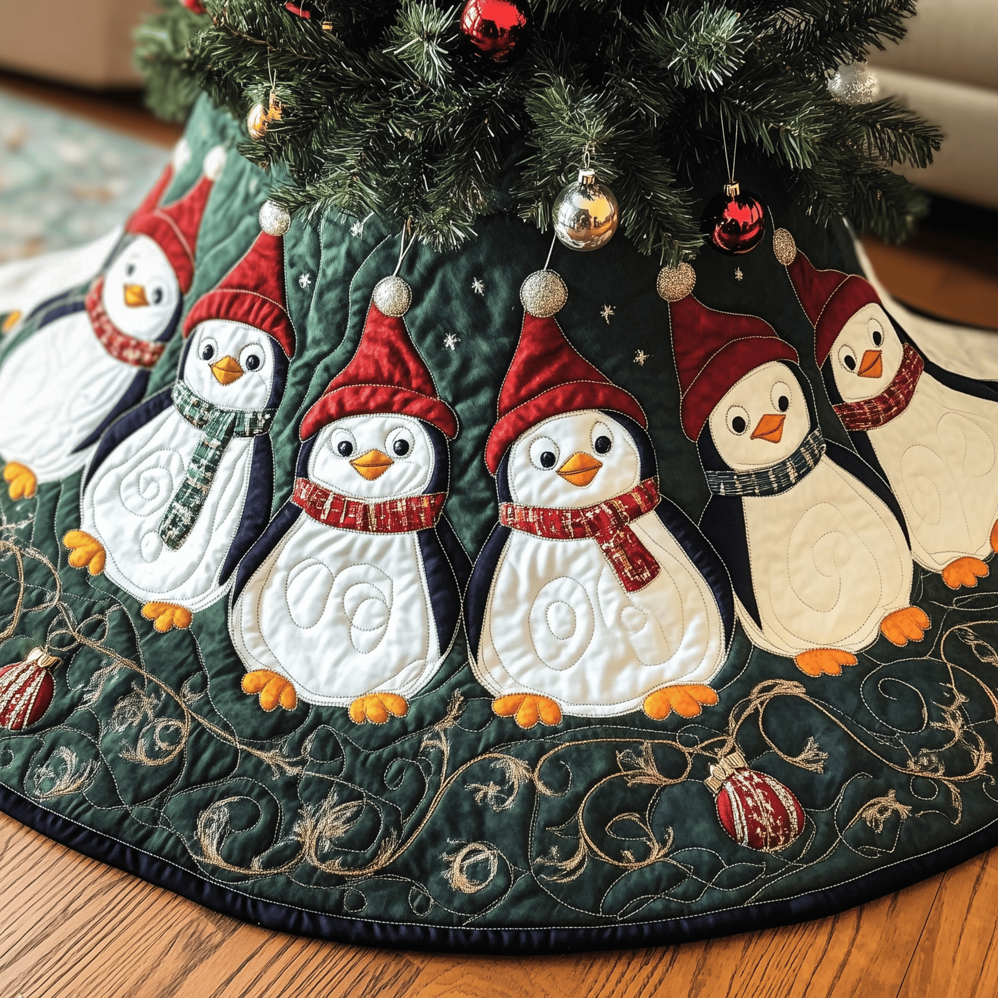 Christmas Penguin Quilted Tree Skirt Beautiful Christmas Tree Skirt Merch