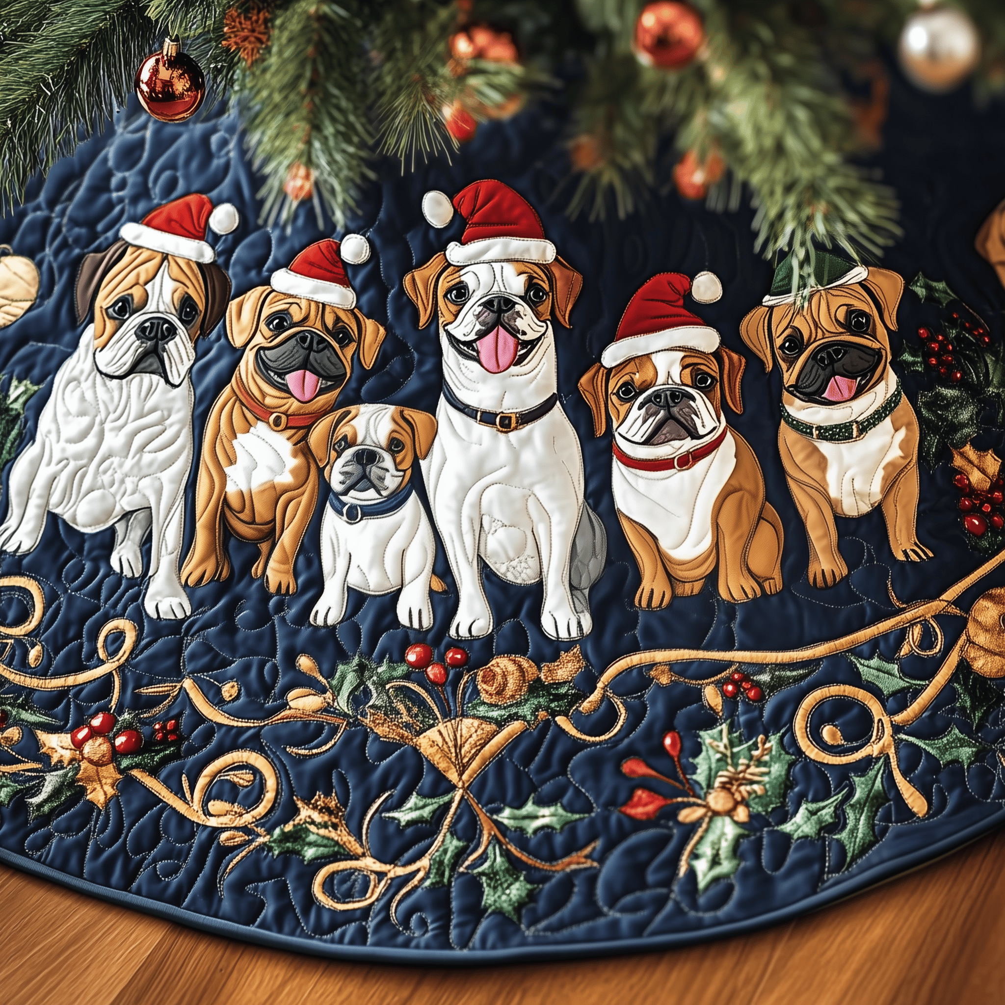 Christmas Boxer Quilted Tree Skirt Warm Gift Merch For Family