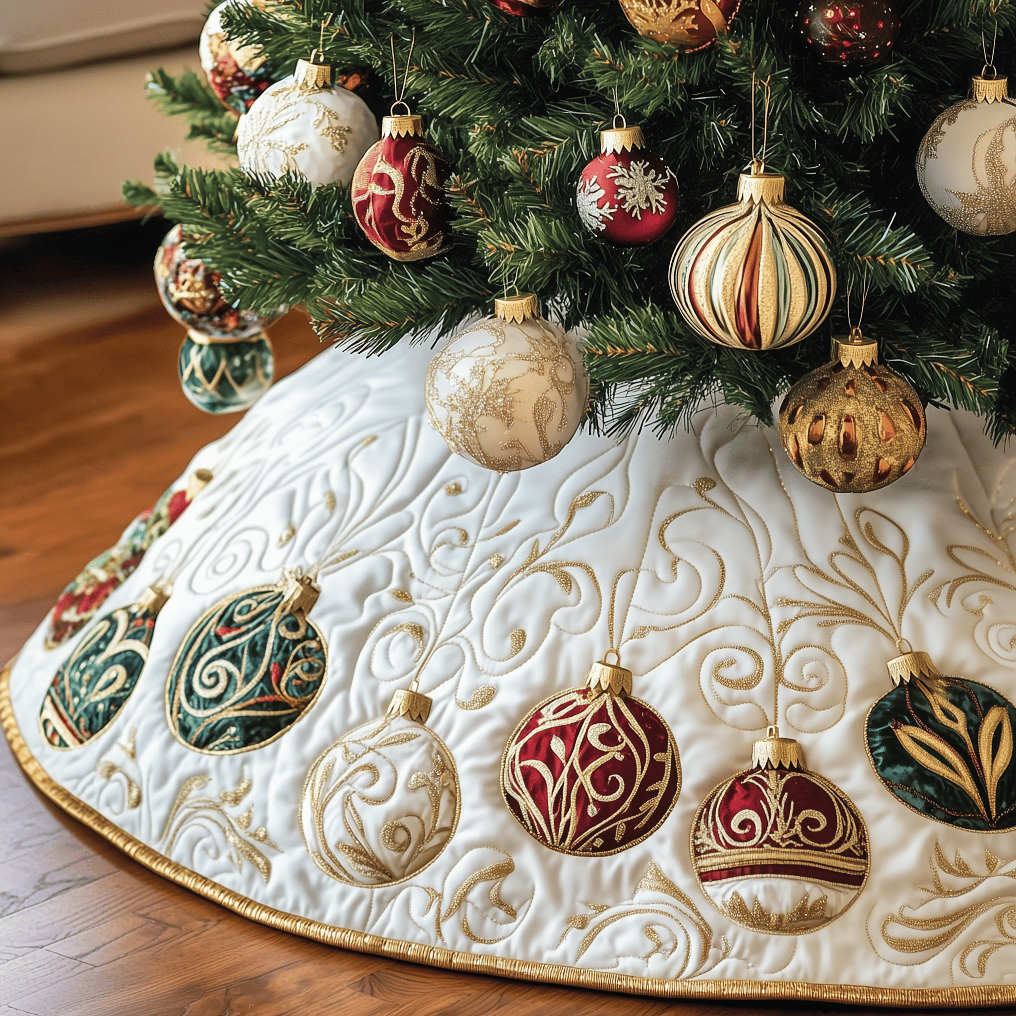 Christmas Ornament Quilted Tree Skirt Charming Tree Skirt Gift Idea