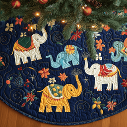 Christmas Elephant Quilted Tree Skirt Charming Holiday Home Merch
