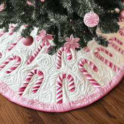 Christmas Candy Canes Quilted Tree Skirt Anniversary Merch Gift