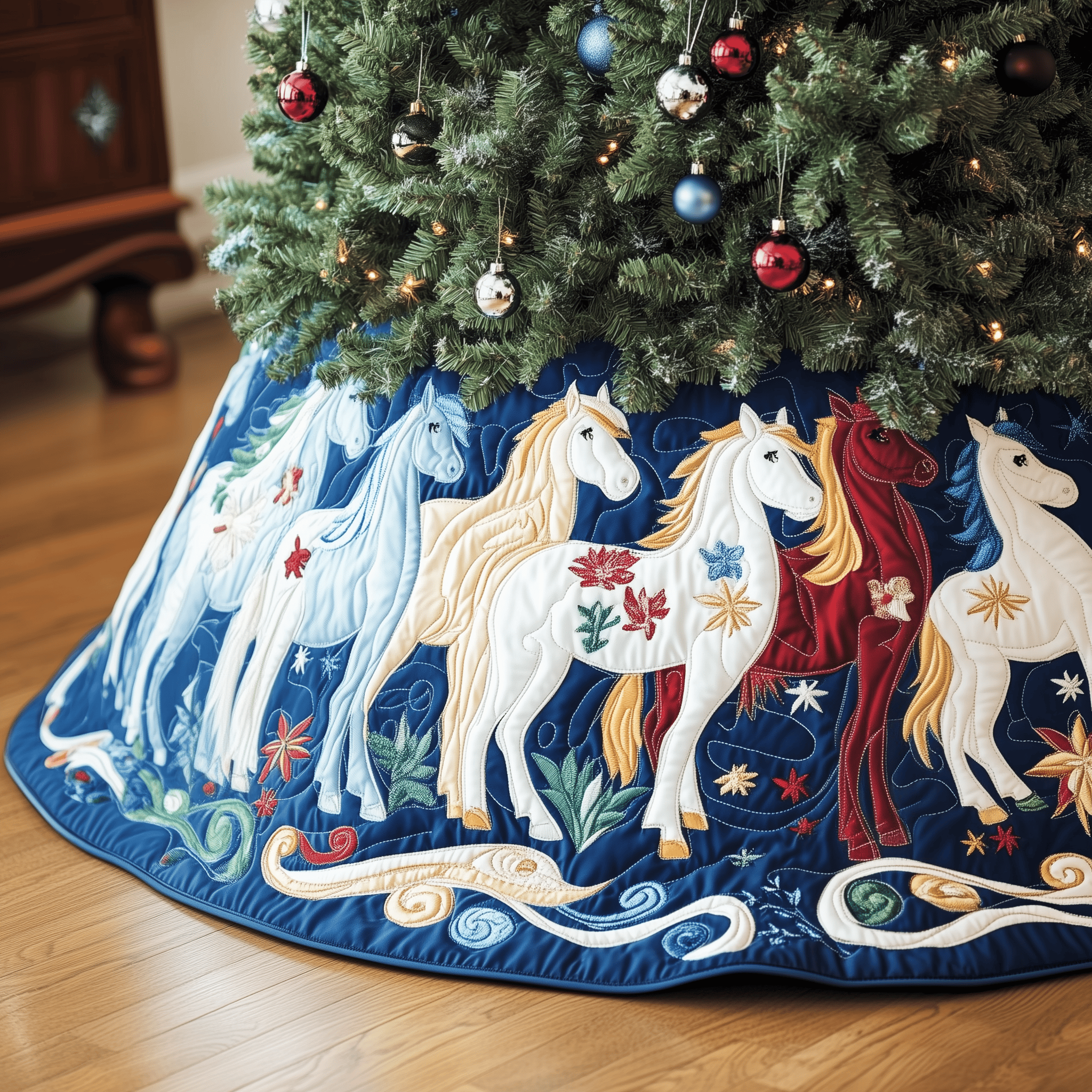 Christmas Horse Quilted Tree Skirt Lovely Mother�s Day Gift Merch