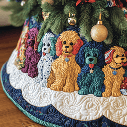 Christmas Colorful Poodle Quilted Tree Skirt Heartwarming Father�s Day Gift Merch