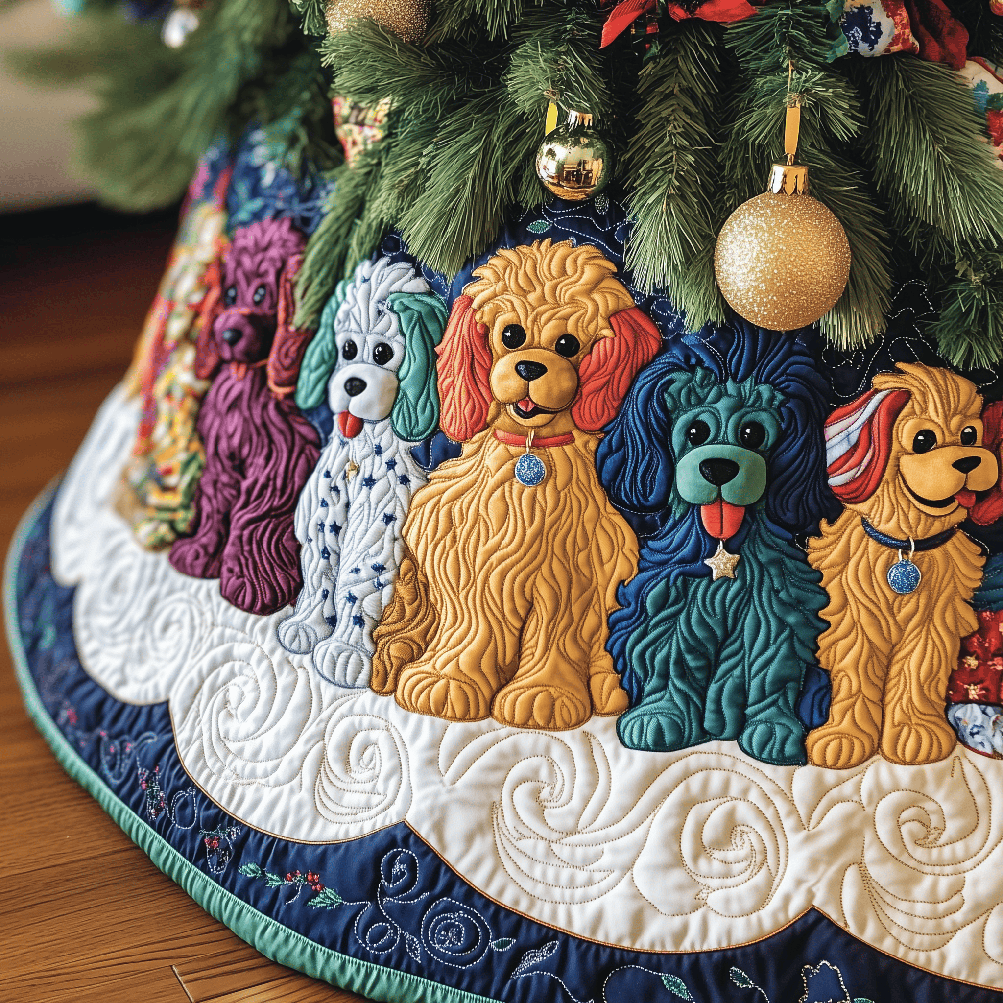Christmas Colorful Poodle Quilted Tree Skirt Heartwarming Father�s Day Gift Merch