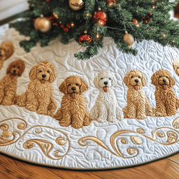 Christmas Goldendoodle Quilted Tree Skirt Beautiful Christmas Home Merch