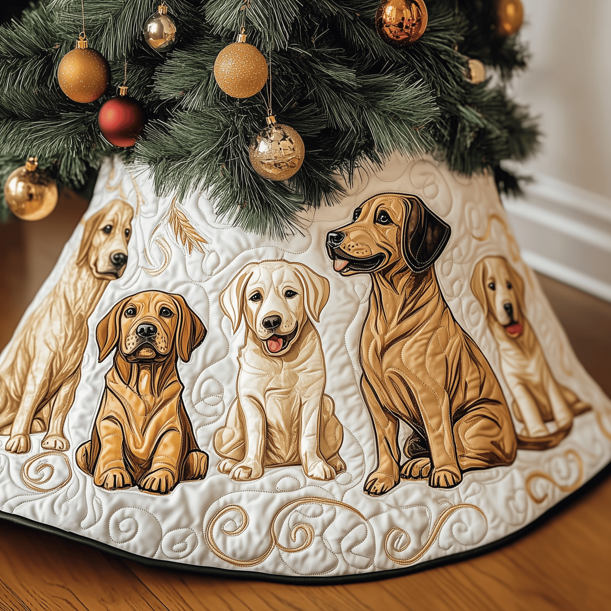 Christmas Labrador Quilted Tree Skirt Cozy Home Decor Gift Merch