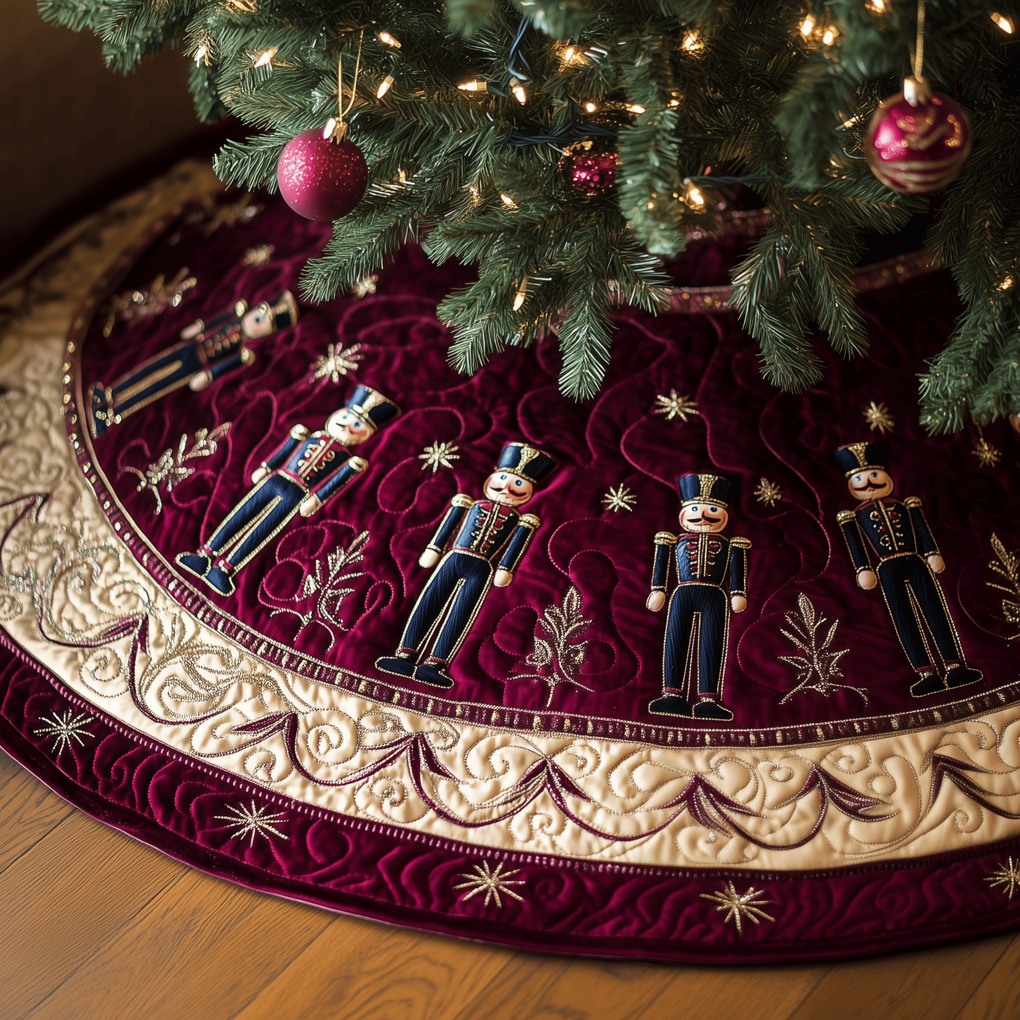 Christmas Nutcracker Quilted Tree Skirt Thoughtful Gift Merch For Dad