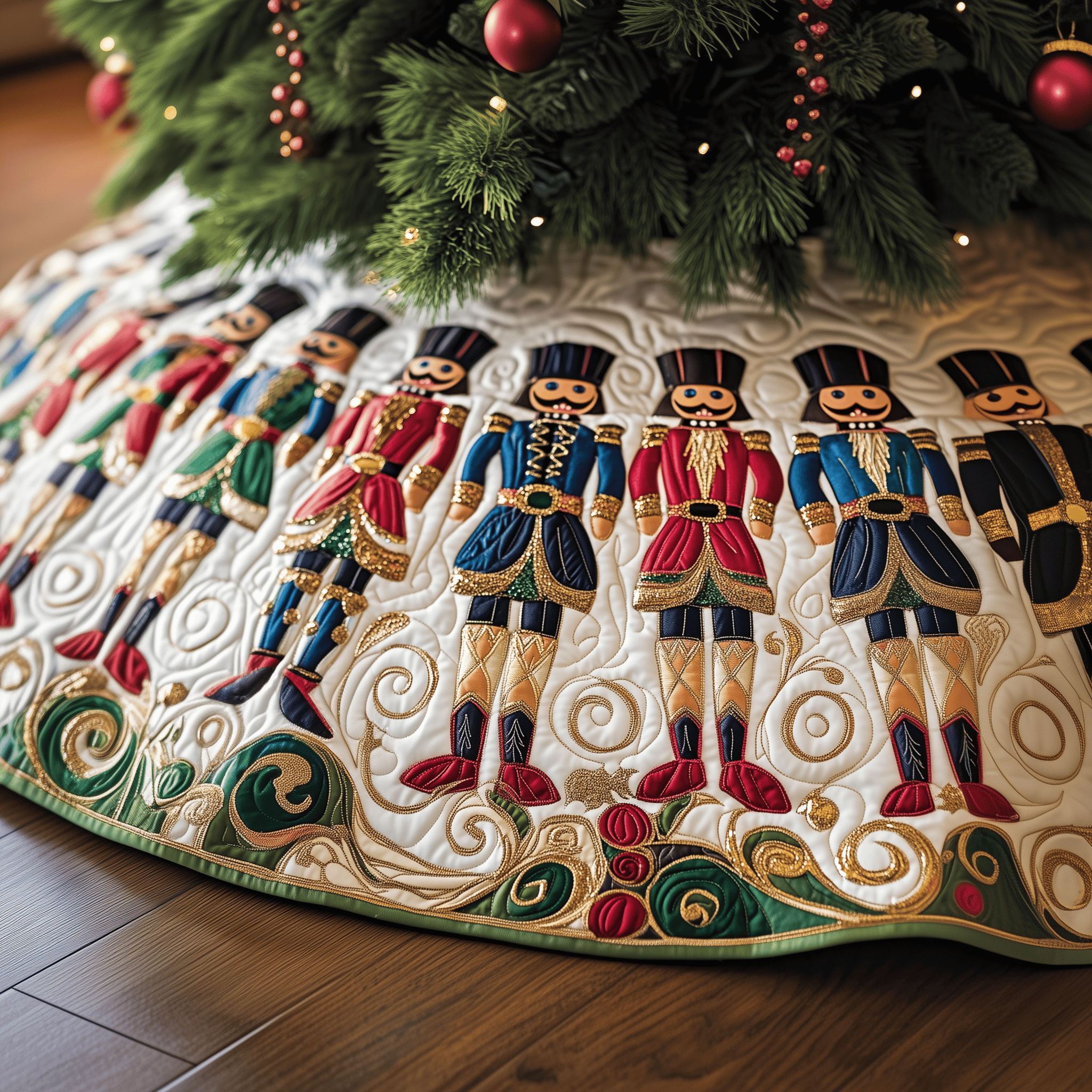 Christmas Nutcracker Quilted Tree Skirt Unique Gift Merch For Friends