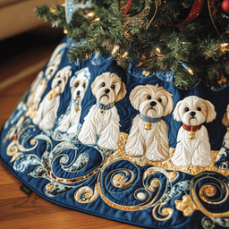 Christmas Maltese Quilted Tree Skirt Warm Winter Home Merch