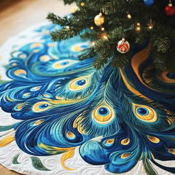 Christmas Peacock Quilted Tree Skirt Joyful Holiday Season Gift Merch