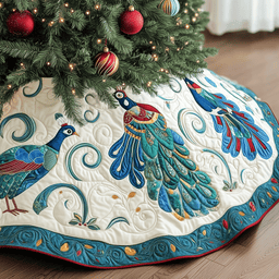 Christmas Peacock Quilted Tree Skirt Lovely Gift Merch For Couples