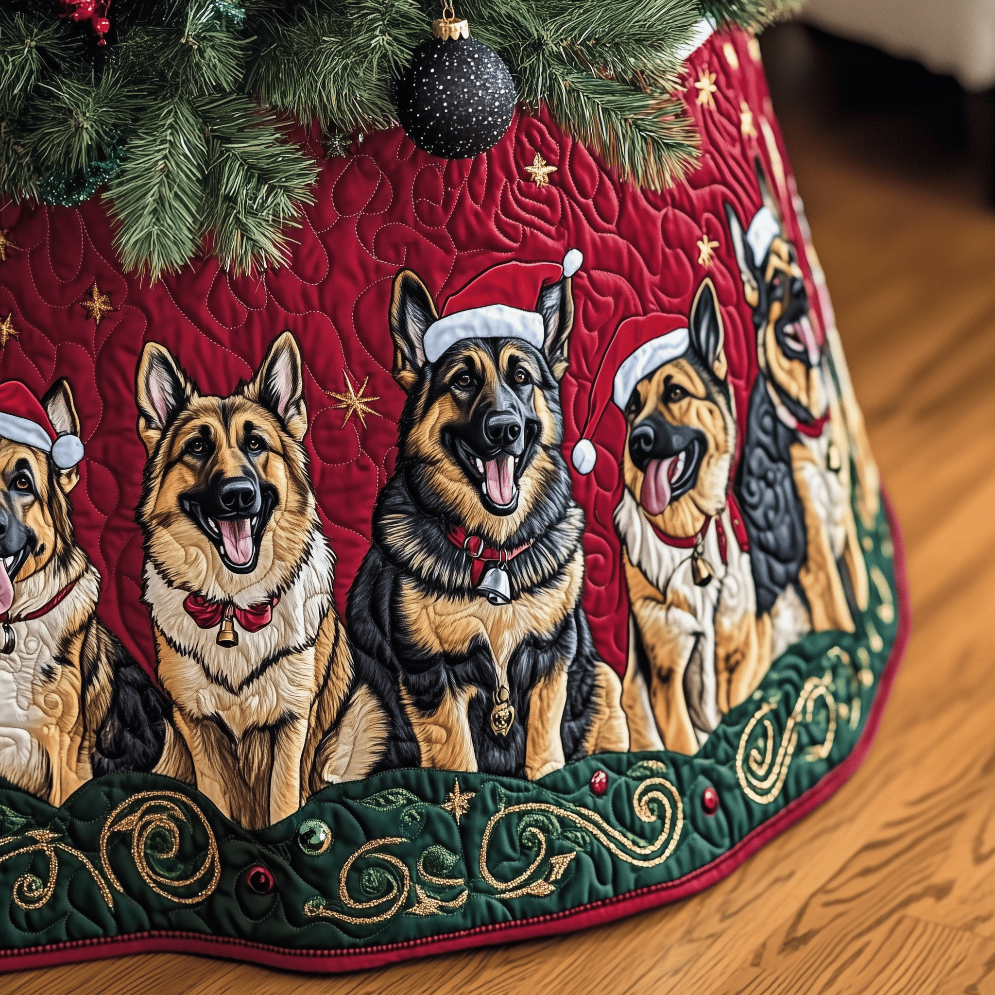 Christmas German Shepherd Quilted Tree Skirt Warm Winter Home Merch