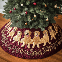 Christmas Golden Retriever Quilted Tree Skirt Lovely Gift Merch For Couples