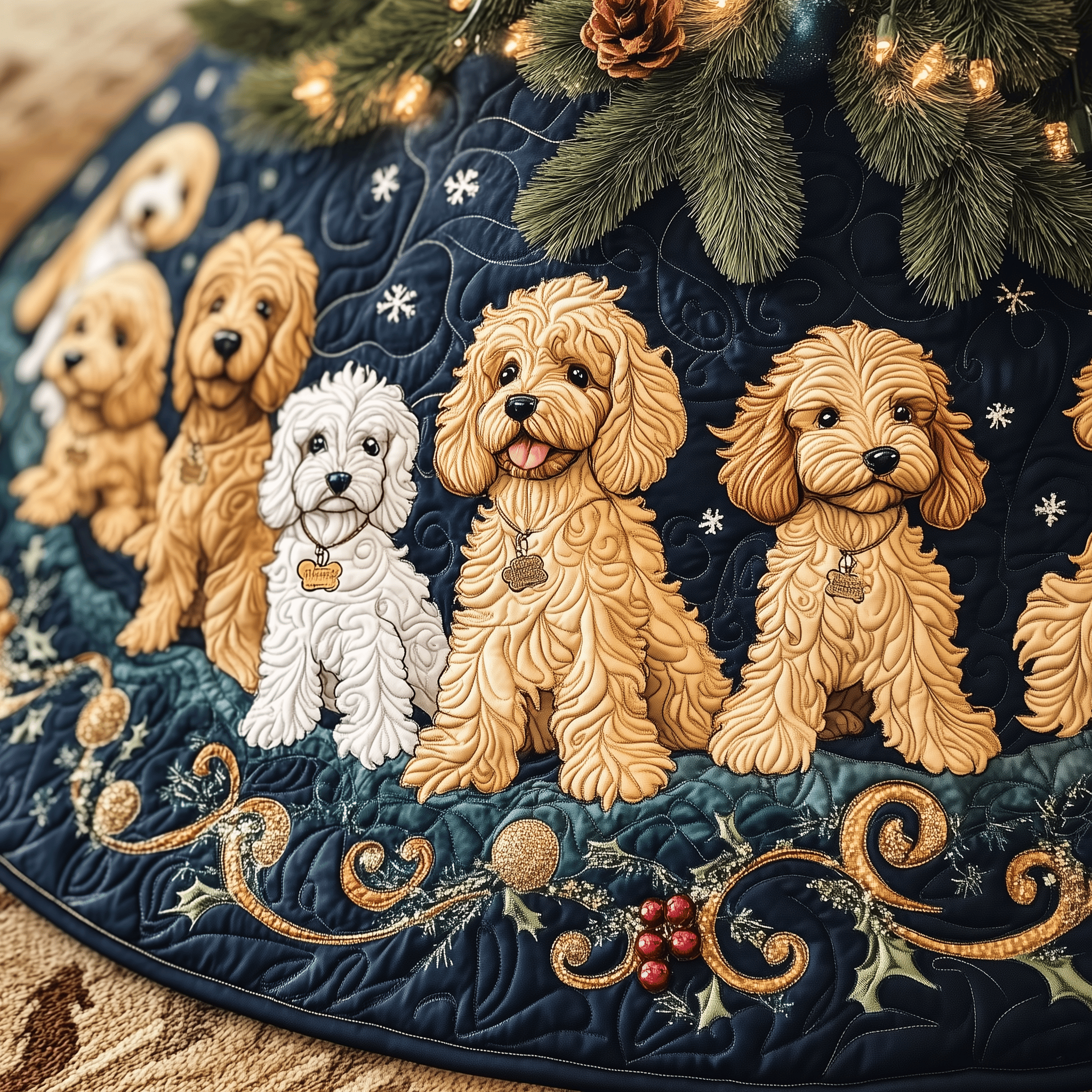 Christmas Joyful Doodle Quilted Tree Skirt Joyful Home Merch Collection