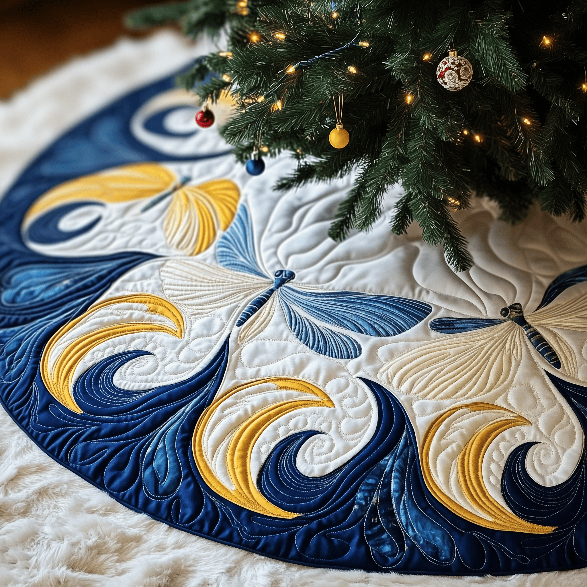 Christmas Dragonfly Quilted Tree Skirt Adorable Easter Gift Merch