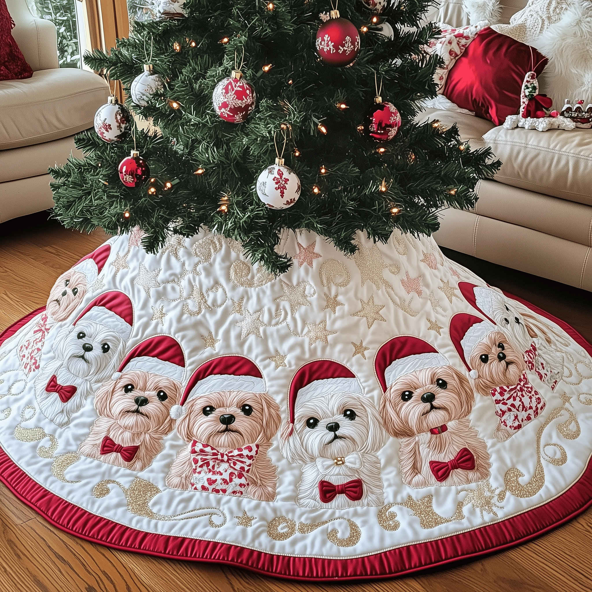 Christmas Shih Tzu Quilted Tree Skirt Meaningful Anniversary Gift Merch
