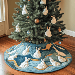 Christmas Rabbit Quilted Tree Skirt Perfect Christmas Gift Merch