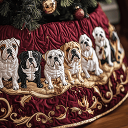 English Bulldog Quilted Tree Skirt Joyful Holiday Season Gift Merch