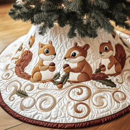 Christmas Squirrel Quilted Tree Skirt Perfect Gift Merch For Her
