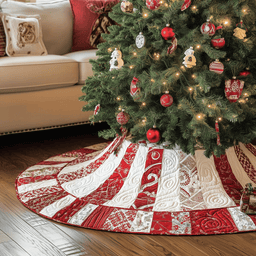 Classic Red White Patchwork Quilted Tree Skirt Perfect Tree Skirt Decoration Merch