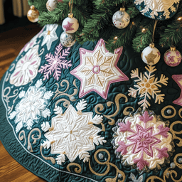 Christmas Snowflakes Quilted Tree Skirt Lovely Mother�s Day Gift Merch