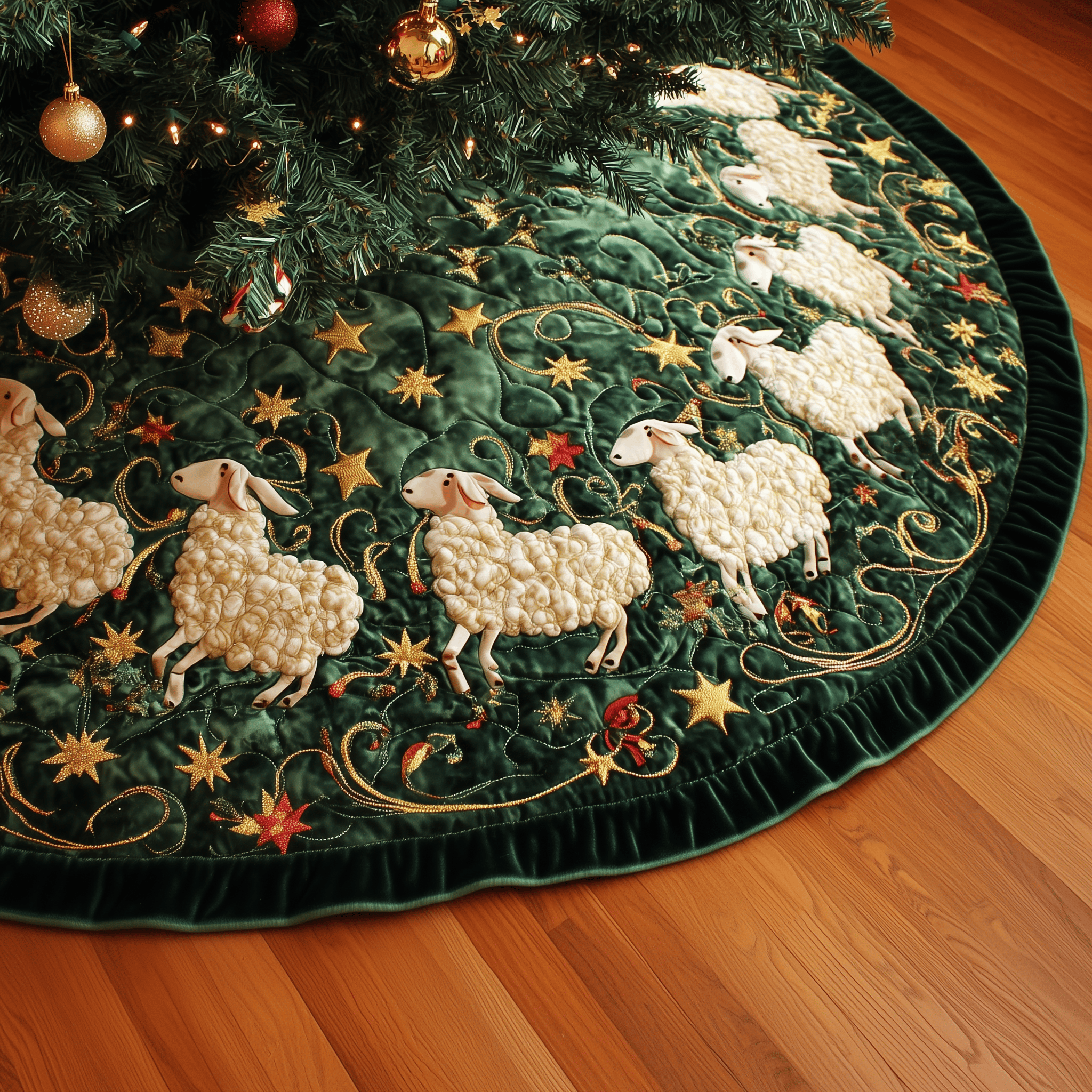 Christmas Sheep Quilted Tree Skirt Perfect Christmas Gift Merch