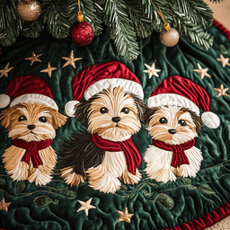 Christmas Yorkshire Terrier Quilted Tree Skirt Adorable Easter Gift Merch