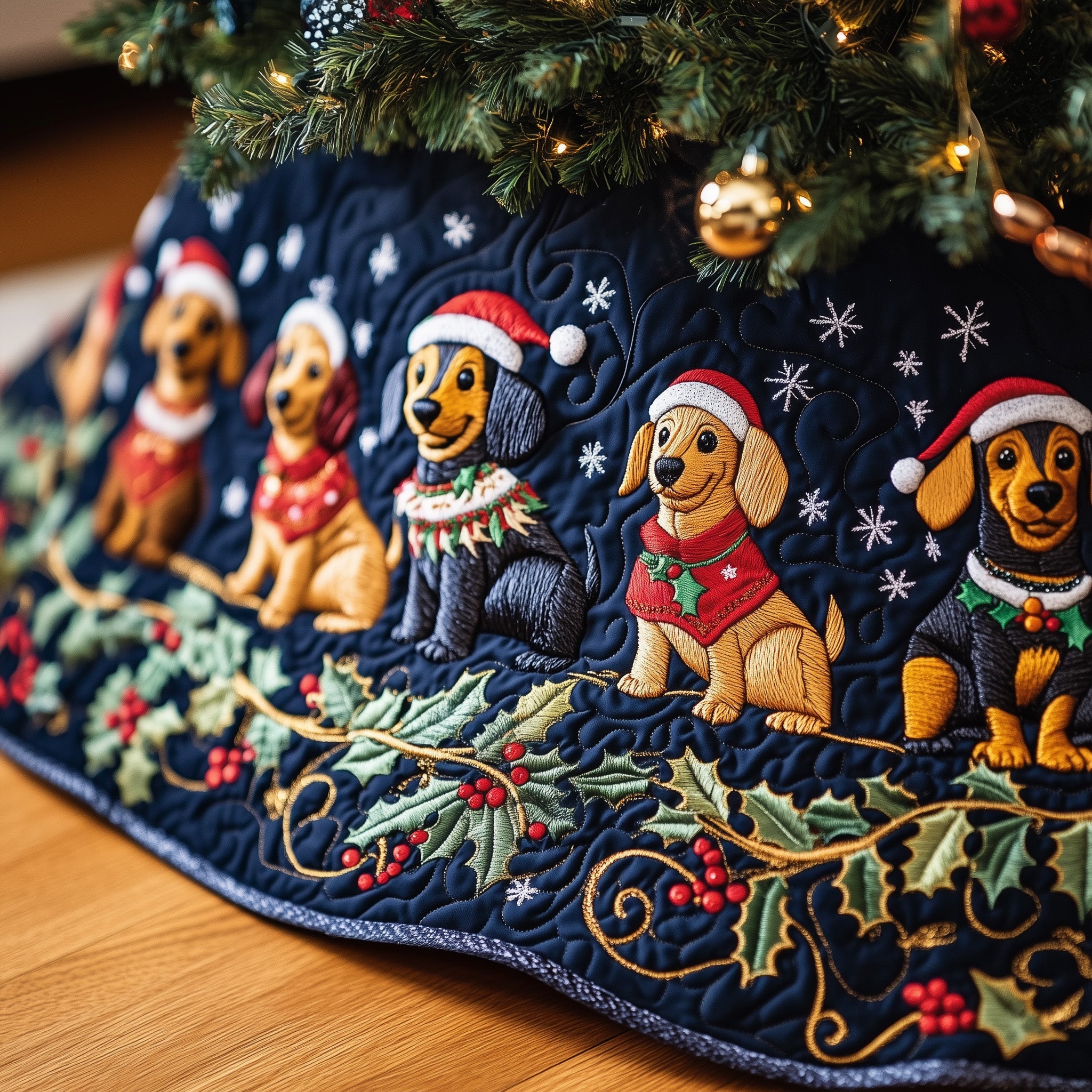 Dachshund Charm Quilted Tree Skirt Holiday Gift Merch