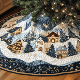 Christmas Village Quilted Tree Skirt Warm Winter Home Merch