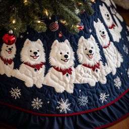 Christmas Samoyed Quilted Tree Skirt Beautiful Christmas Tree Skirt Merch
