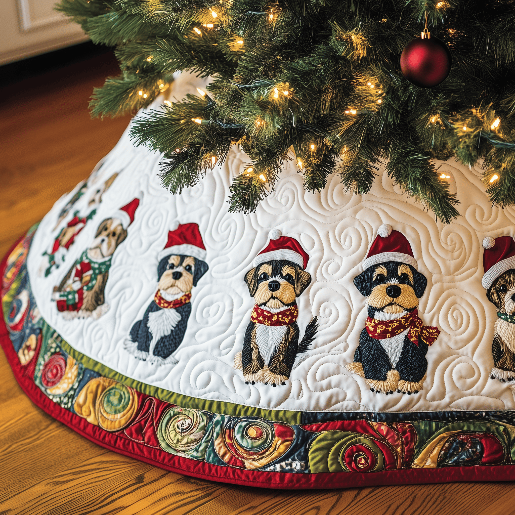 Christmas Schnauzer Quilted Tree Skirt Charming Tree Skirt Gift Idea