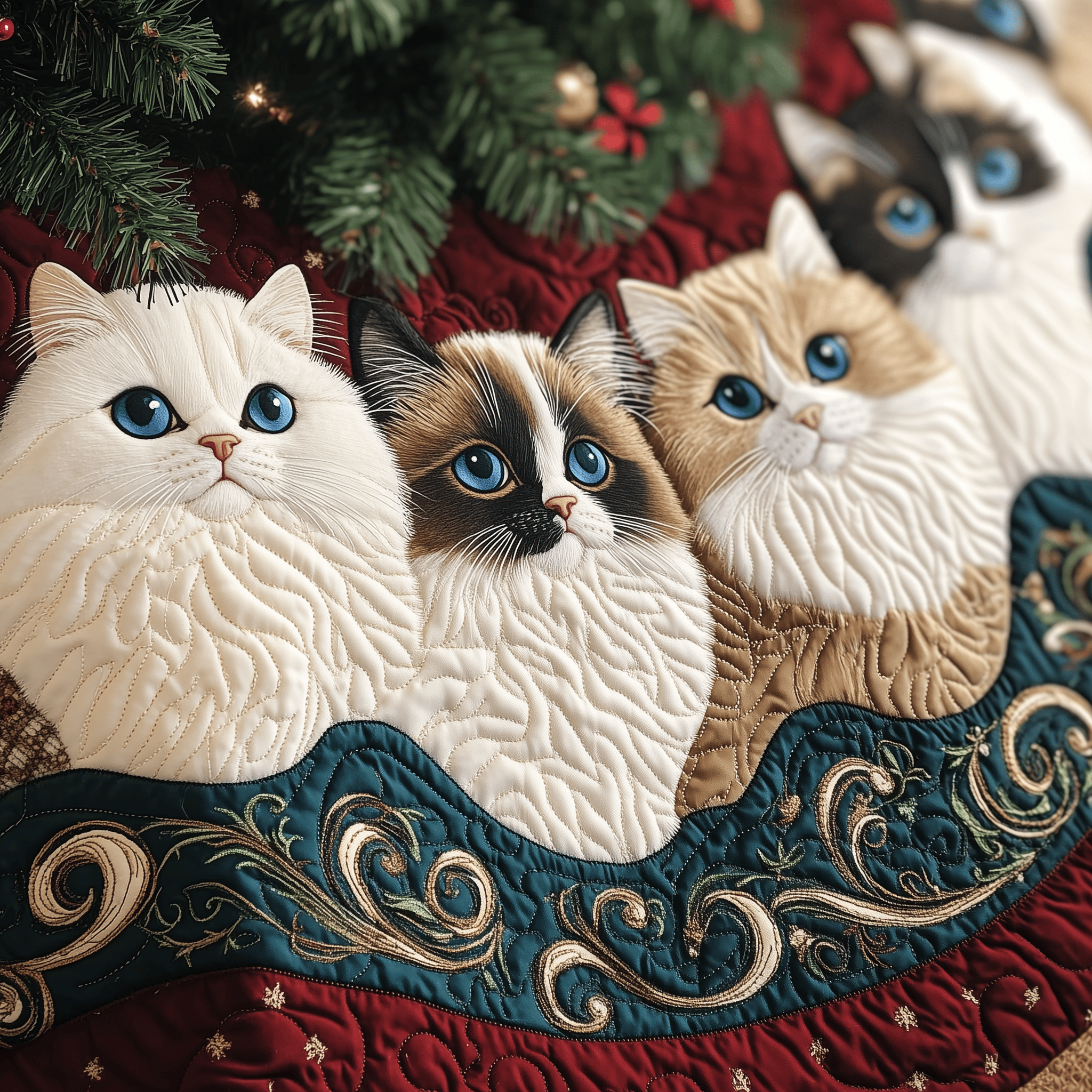 Christmas Ragdoll Cat Quilted Tree Skirt Lovely Mother�s Day Gift Merch