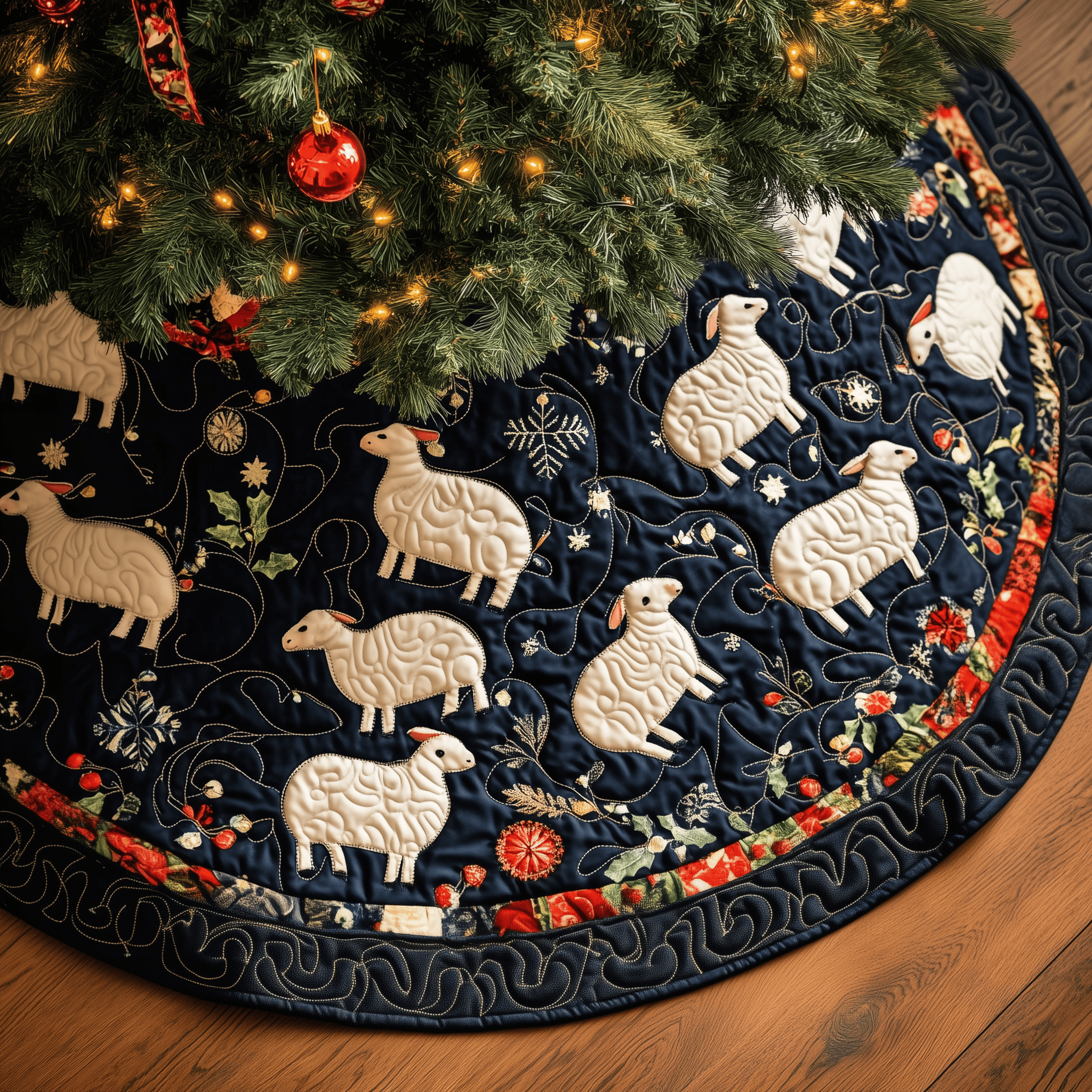 Christmas Sheep Quilted Tree Skirt Thoughtful Valentine�s Day Gift Merch