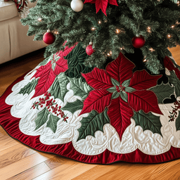 Christmas Poinsettias Quilted Tree Skirt Perfect Christmas Gift Merch