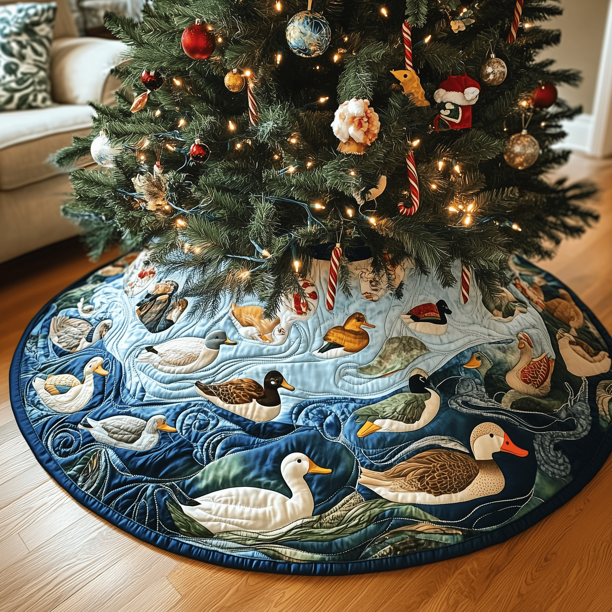 Farmhouse Duck Quilted Tree Skirt Heartwarming Family Gathering Merch
