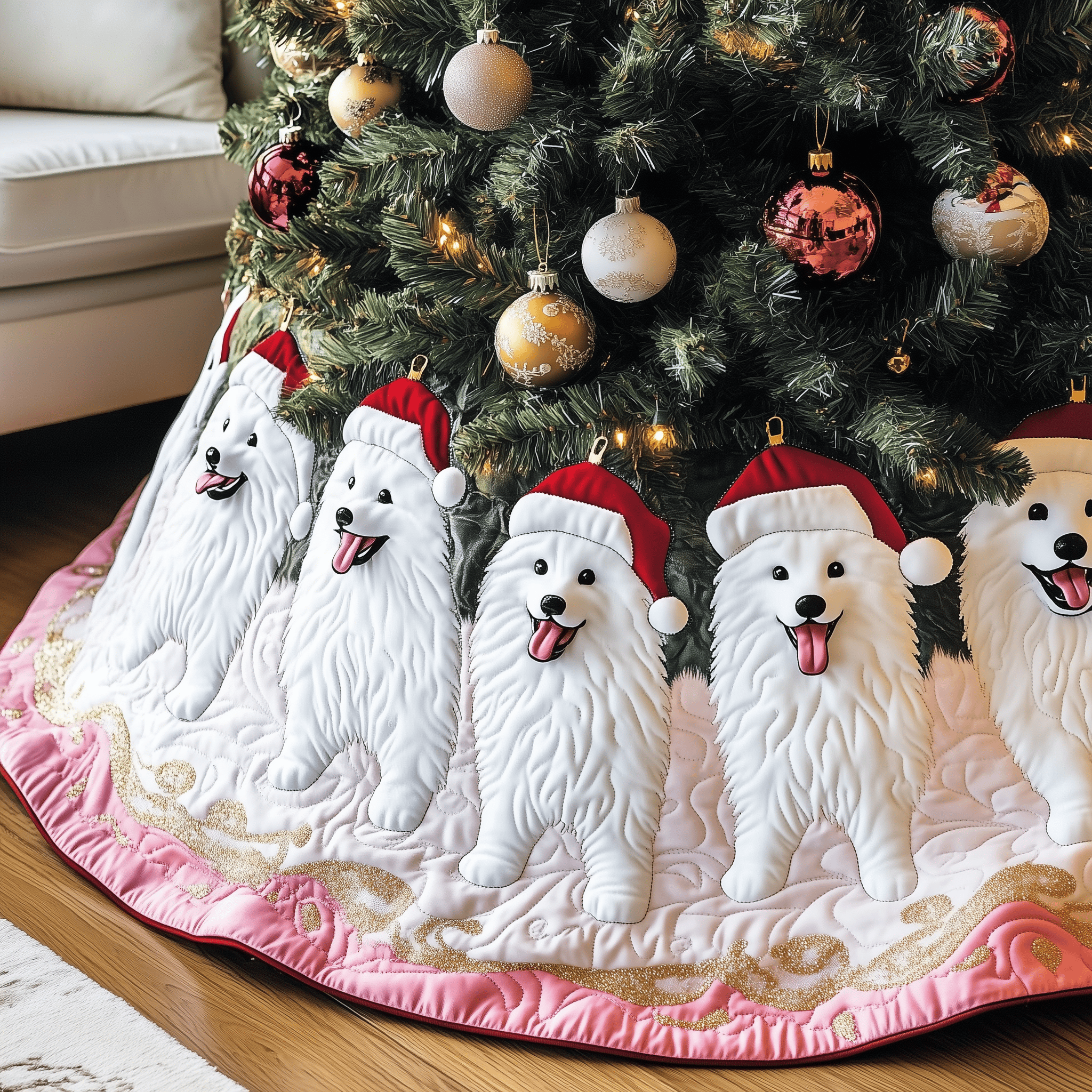 Christmas Samoyed Quilted Tree Skirt Charming Holiday Home Merch