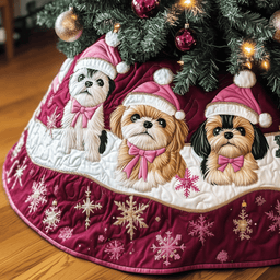 Christmas Shih Tzu Quilted Tree Skirt Lovely Gift Merch For Couples