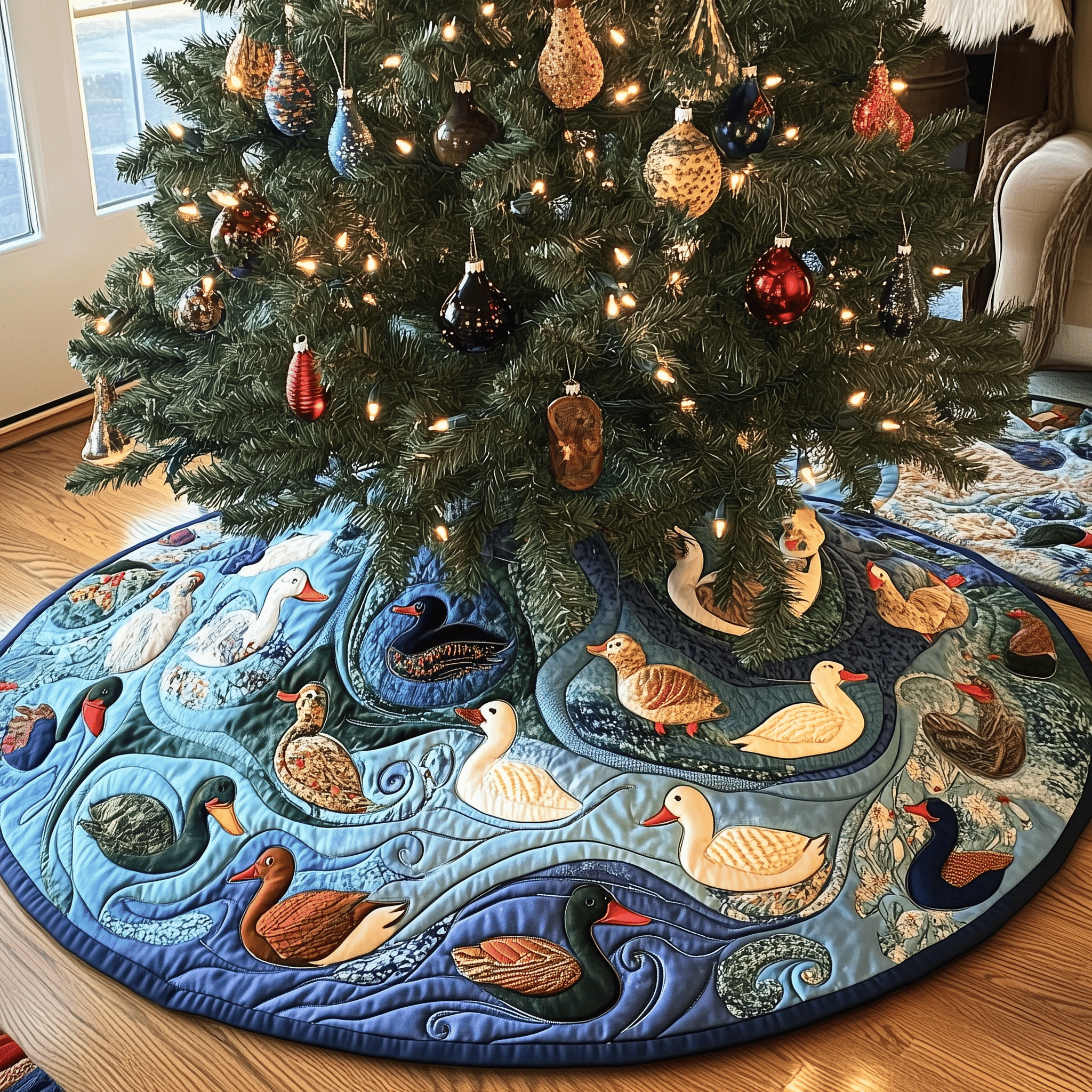 Farmhouse Duck Quilted Tree Skirt Cozy Tree Skirt For Holiday Decor