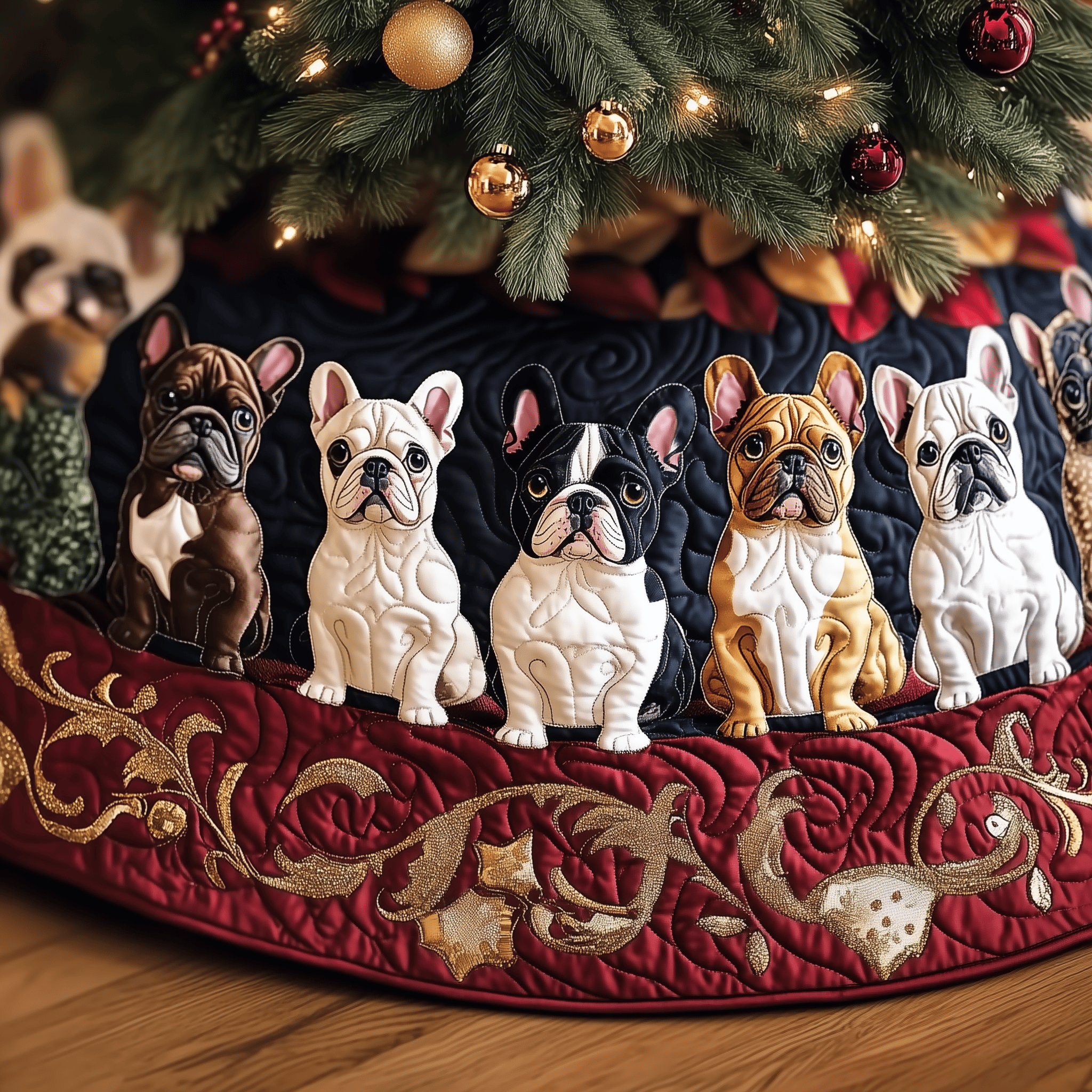 Festive Bulldog Quilted Tree Skirt Cozy Tree Skirt For Holiday Decor