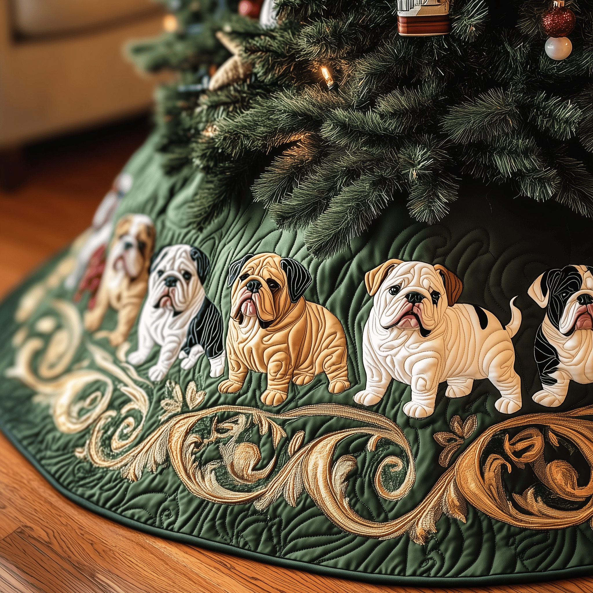English Bulldog Quilted Tree Skirt Heartfelt Gift Merch For Mom