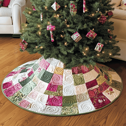 Classic Pink Green Patchwork Quilted Tree Skirt Charming Tree Skirt Gift Idea