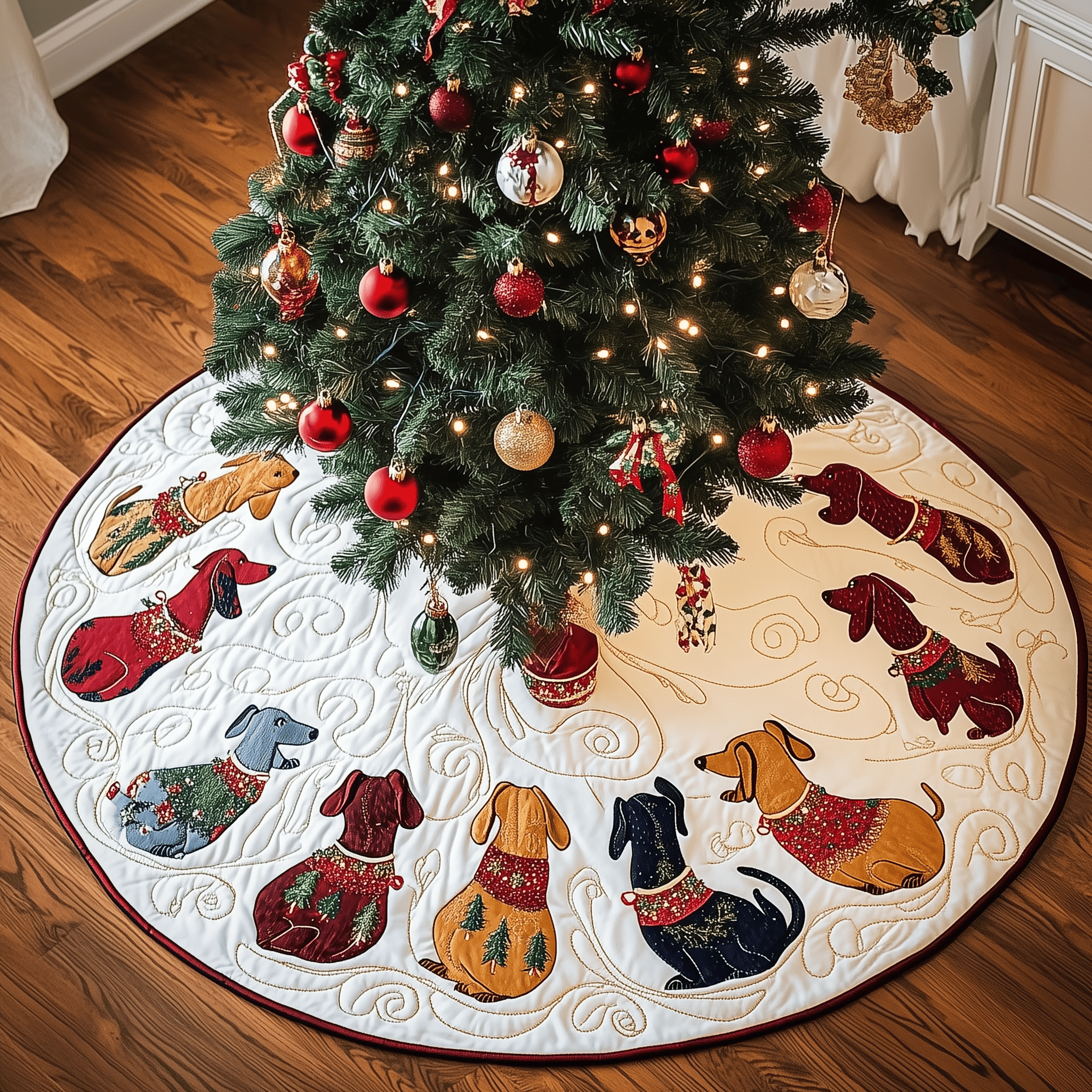 Dachshund Quilted Tree Skirt Adorable Easter Gift Merch