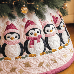 Christmas Penguin Quilted Tree Skirt Warm Winter Home Merch
