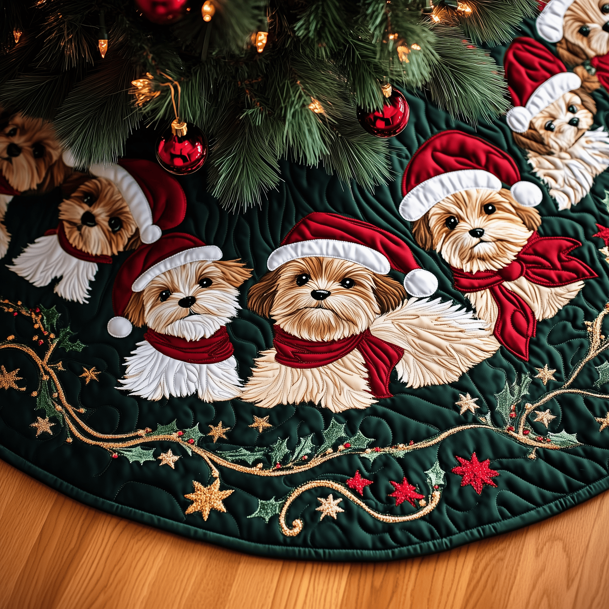 Christmas Yorkie Quilted Tree Skirt Heartwarming Father�s Day Gift Merch