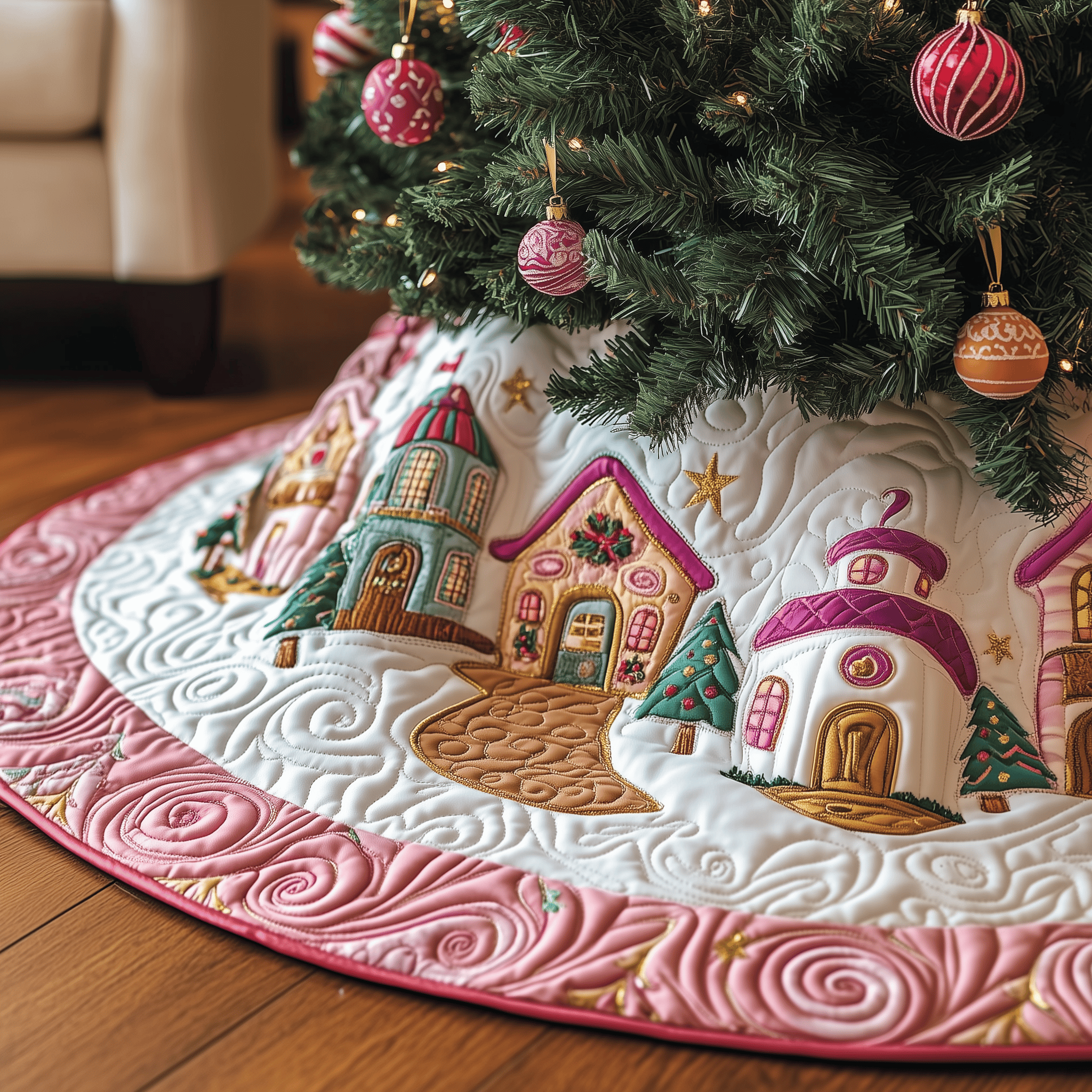 Christmas Village Quilted Tree Skirt Perfect Tree Skirt Decoration Merch
