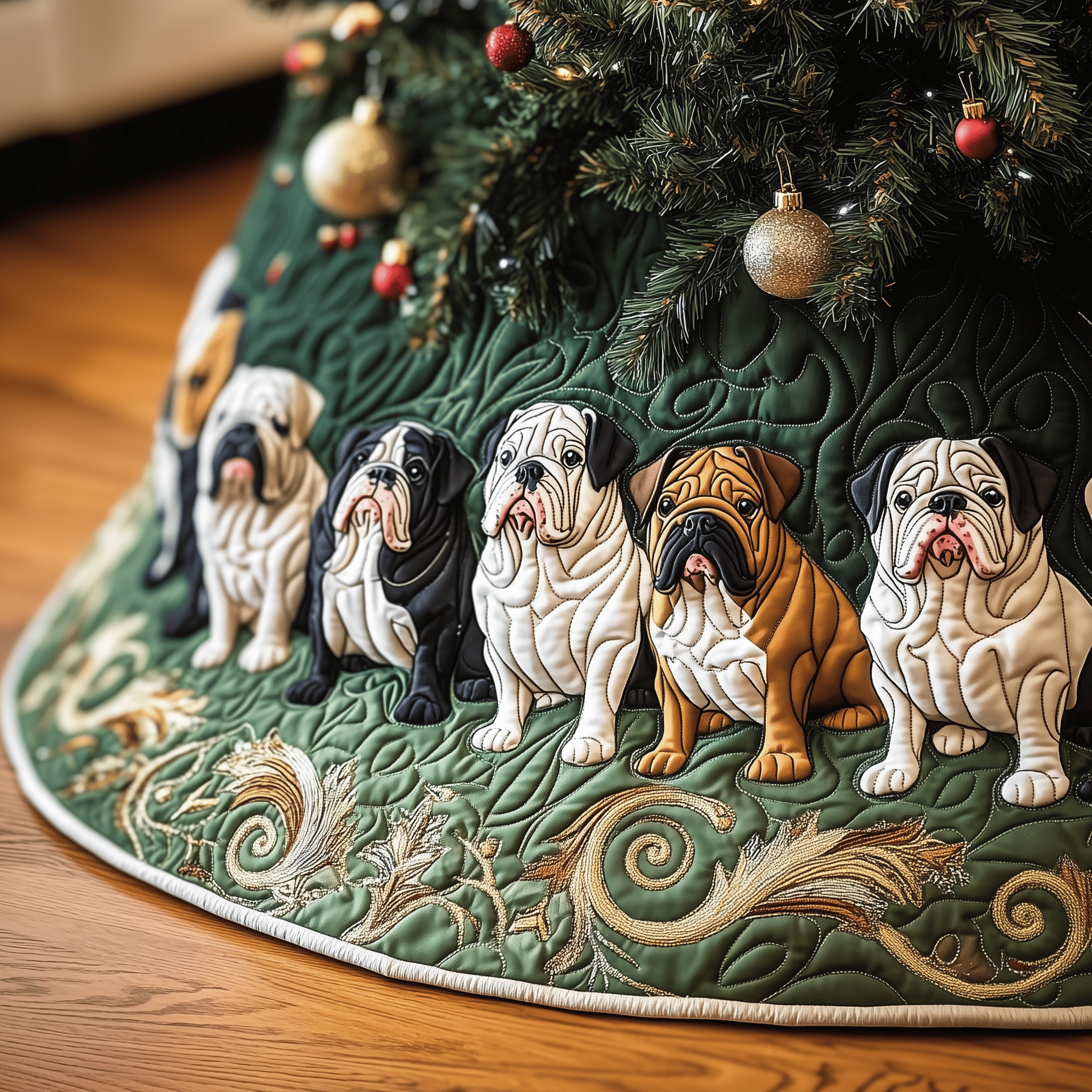 English Bulldog Quilted Tree Skirt Unique Gift Merch For Friends