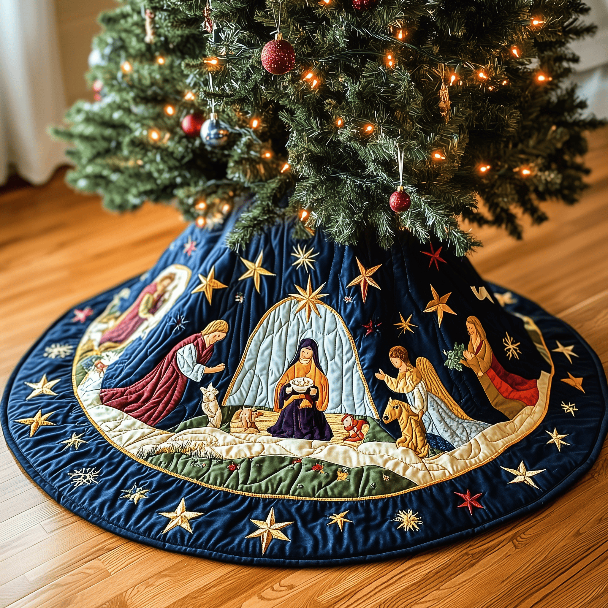 Faith God Quilted Tree Skirt Magical Christmas Spirit Merch