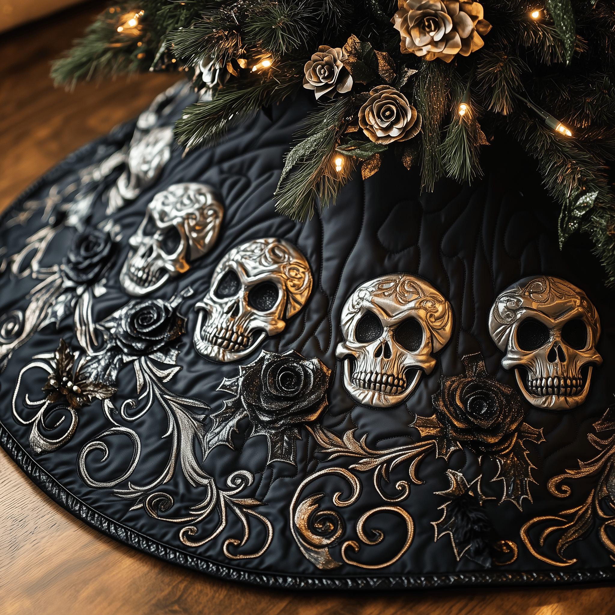 Elegant Skull Quilted Tree Skirt Festive Tree Skirt Gift Choice